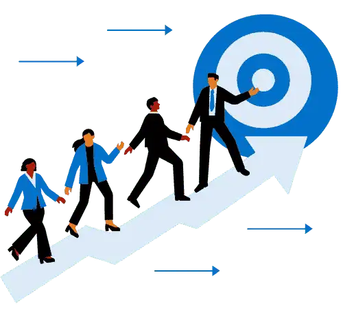 NIPSTec training and development illustration showing professionals progressing toward a goal